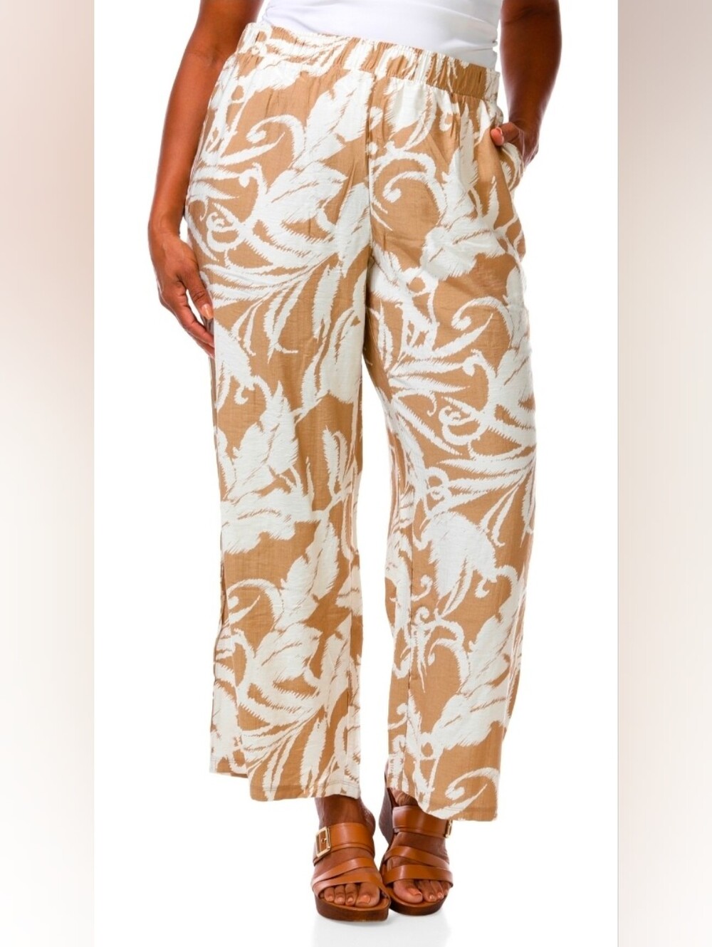 NWOT-Chloe +Jasmine Plus Size Taupe & White Wide Leg Pants Size 2X